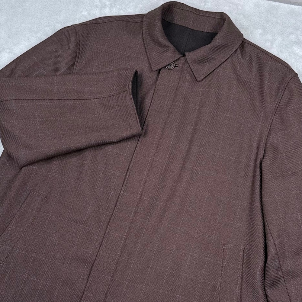 Brioni Reversible Wool Cashmere Car Coat Men XXL Brown Hidden Zip Overcoat Italy